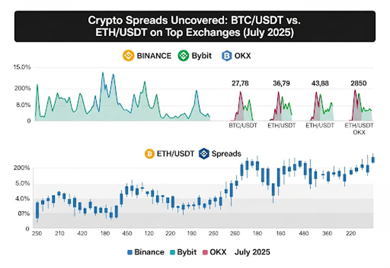 So sánh spread binance vs bybit vs okx