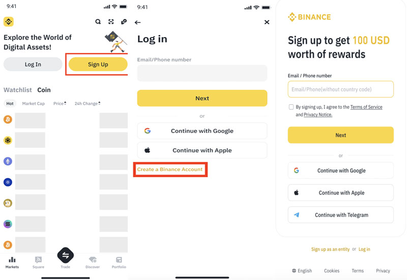 Từng bước tạo tài khoản binance