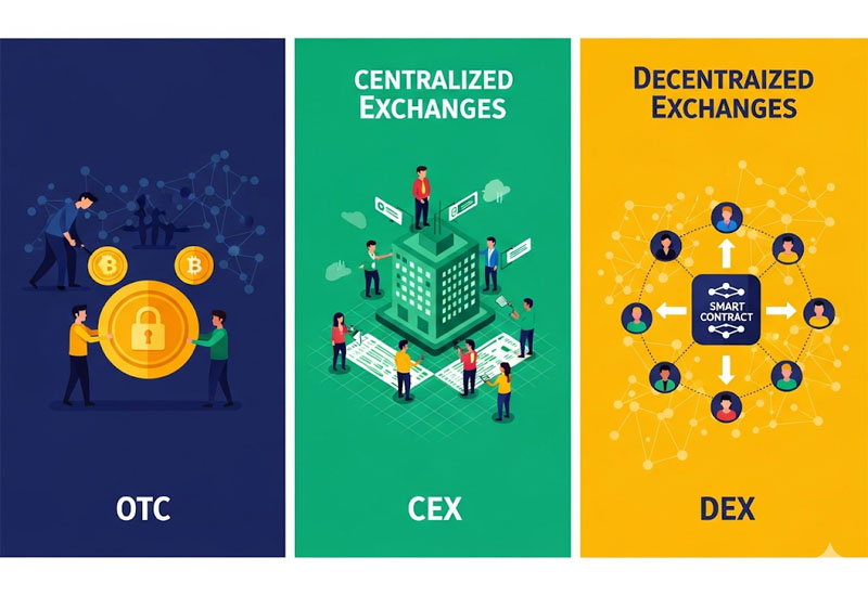 So sánh OTC, CEX và DEX